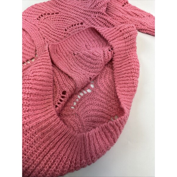 Slate And Willow Pink Open Knit Sweater Cardigan Crochet Button Womens Medium - Picture 10 of 10